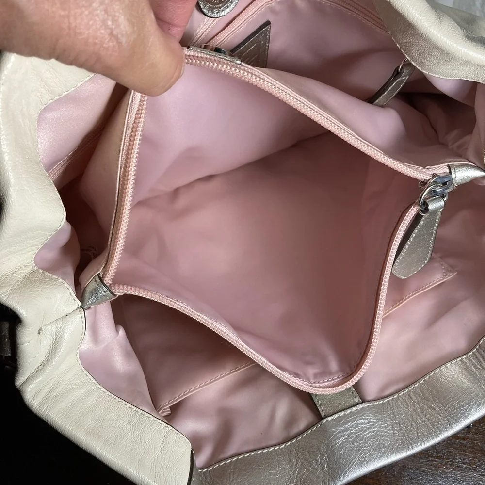 Coach Ashley Metallic Silver and white leather Tote shoulder Bag